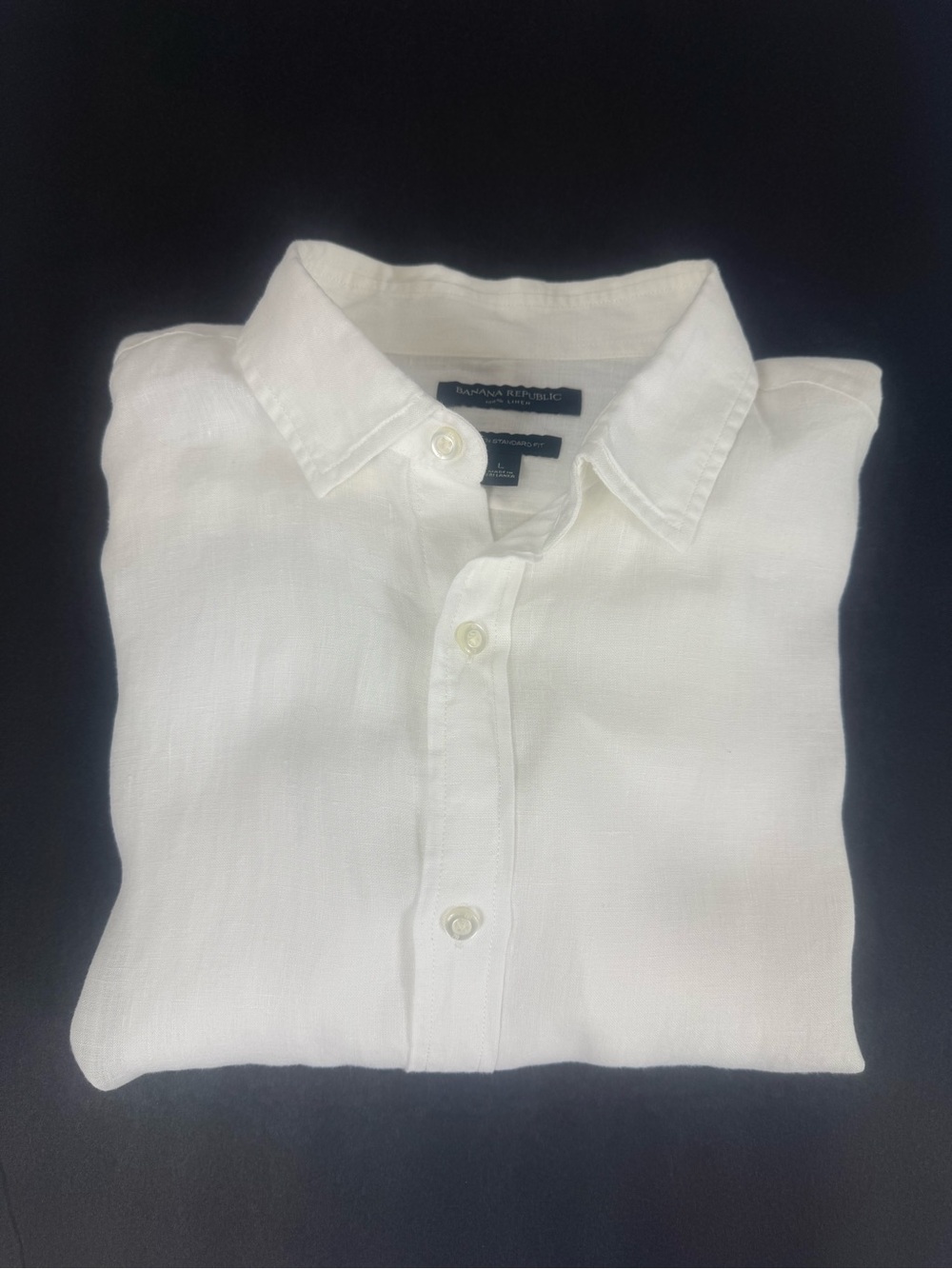 Banana Republic Men’s White Linen Button-Down Shirt Camden Standard Fit L